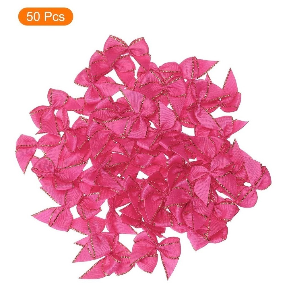 50Pcs‎ Mini 1" Ribbon Bows - Rose Red Pink with Gold Edge Bow